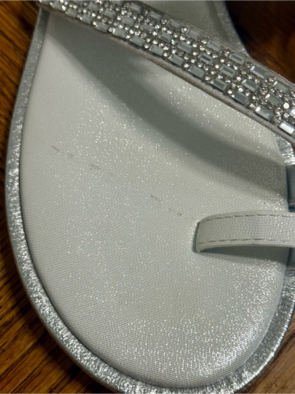Sugar Silver Rhinestone Slide Sandals | Sparkly Embellished Toe Ring Flat Sandal - Picture 2 of 5